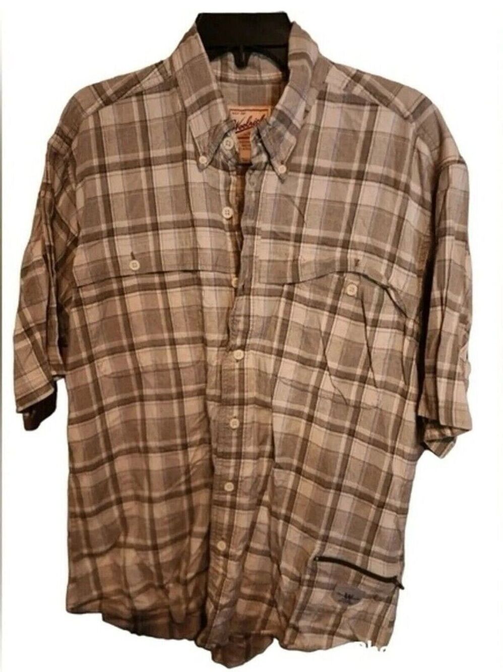 Woolrich Original Outdoor Wear Men’s Large Green Stripe Short Sleeve Button